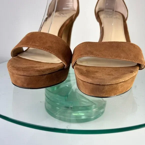 Vince Camuto Sathina Platform Heel Sandal 11 M Brown Suede Ankle strap dance - Picture 2 of 9